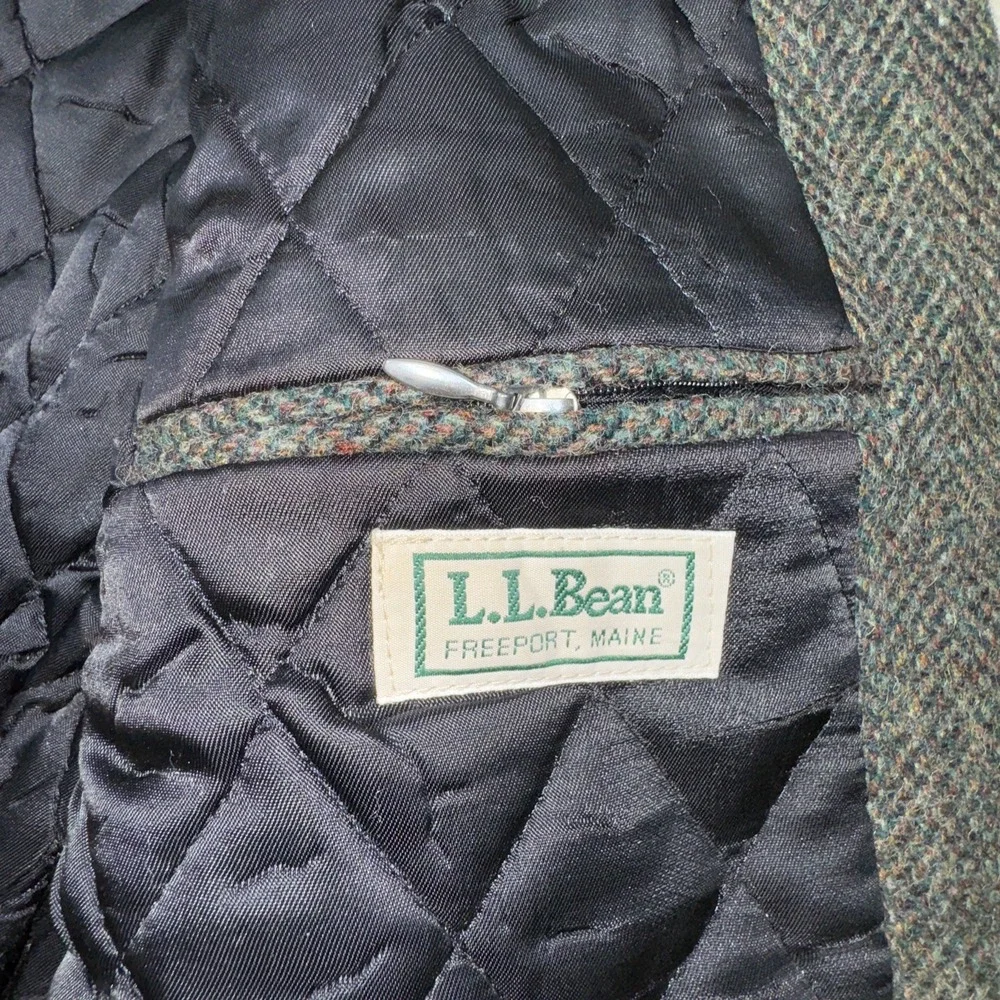 LL‎ Bean Blazer Mens Large Regular Green Wool Herringbone Thinsulate USA Made